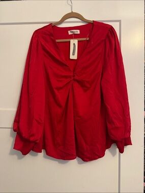 First Impressions Red Twist-Front Balloon Sleeve Blouse